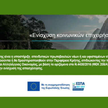 Ένταξη Πράξεων Κρατικών Ενισχύσεων στο πλαίσιο της πρόσκλησης «Δράση 4.1.2 – Ενίσχυση κοινωνικών επιχειρήσεων» με Κωδικό ΟΠΣ 10334 στο Πρόγραμμα «Κρήτη 2021-2027»